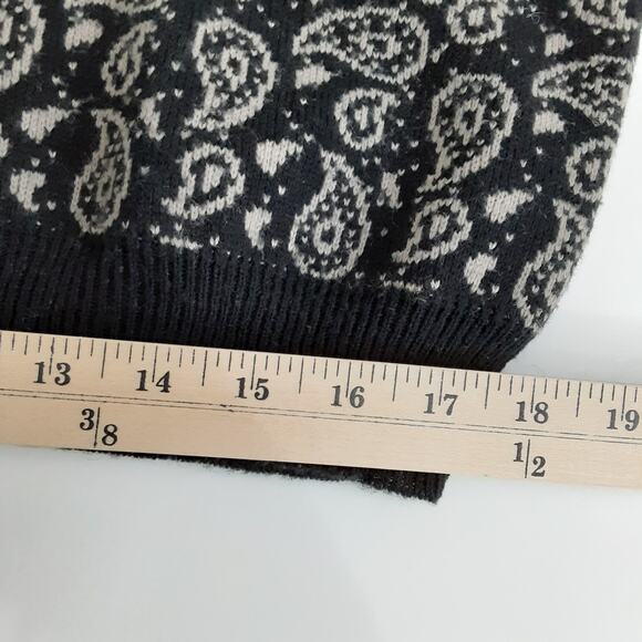 Vintage 80s Collared Polo Sweater Button Up Black Paisley Oversized Retro Funk - Picture 7 of 9